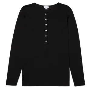 Sunspel Womens Rib Henley Black