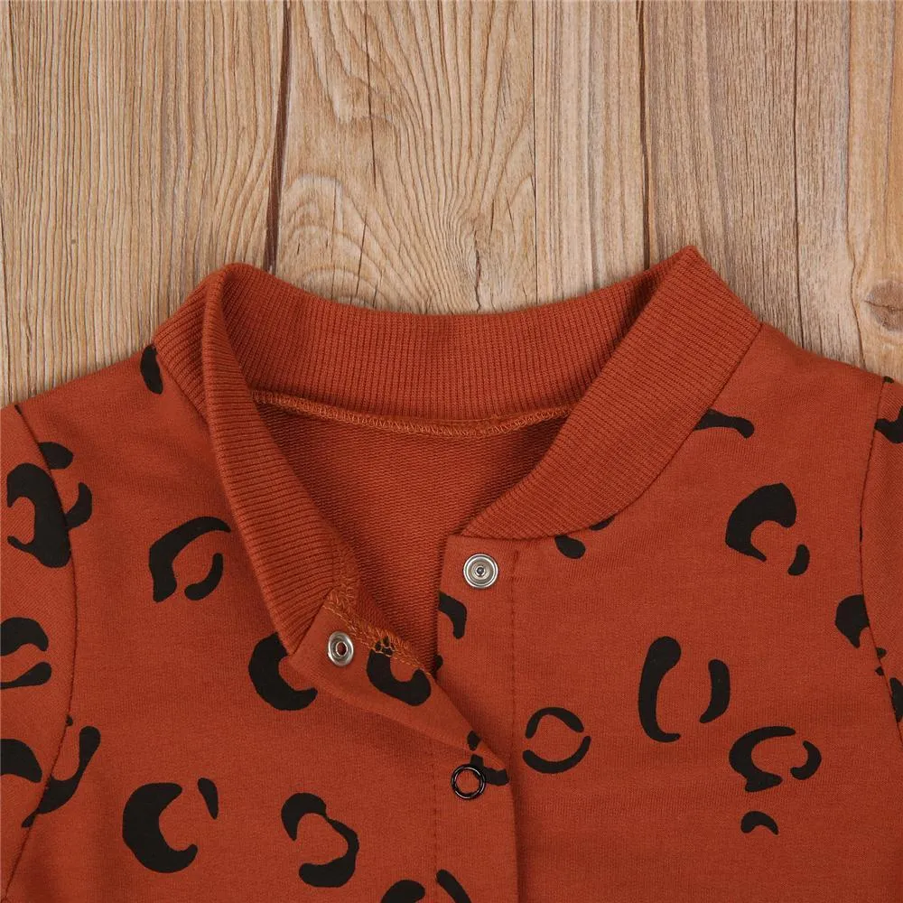 Unisex Long Sleeve Leopard Cardigan Top & Striped Pants Bulk Kids Clothes