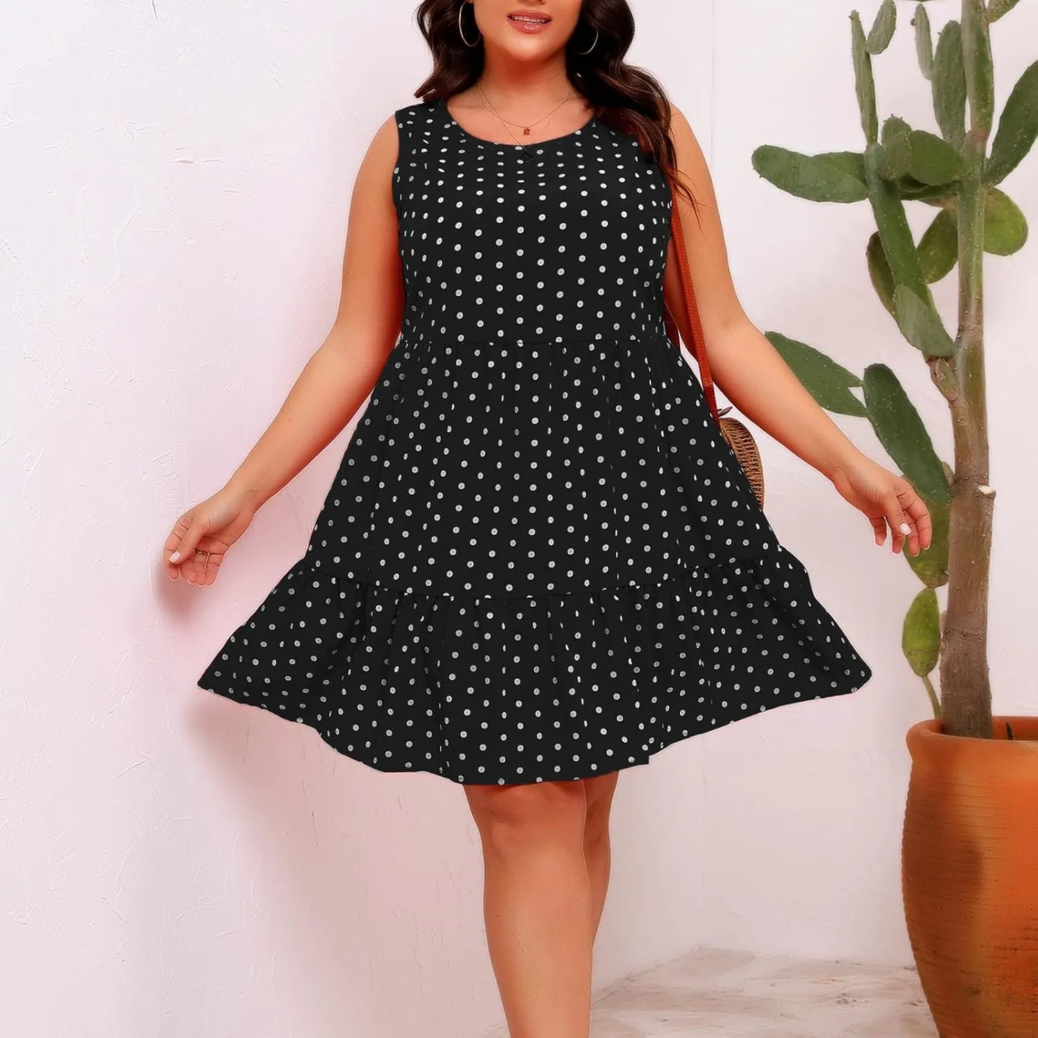 Women Summer Casual Dresses 2025 Plus Size Crew Neck Dress Sleeveless Beach Sundresses Flowy Tiered Tank T Shirt Dress