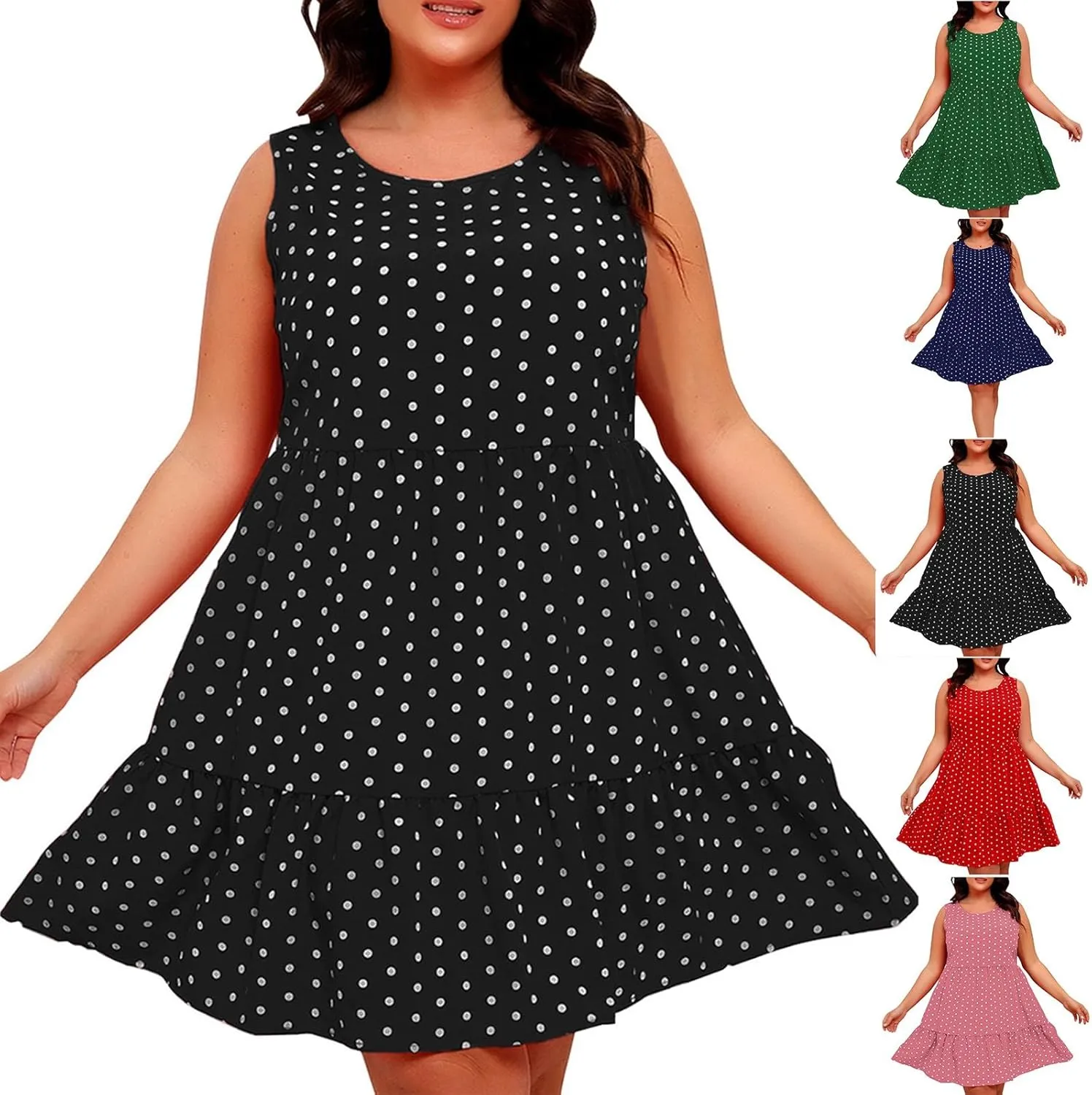 Women Summer Casual Dresses 2025 Plus Size Crew Neck Dress Sleeveless Beach Sundresses Flowy Tiered Tank T Shirt Dress