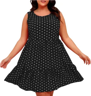 Women Summer Casual Dresses 2025 Plus Size Crew Neck Dress Sleeveless Beach Sundresses Flowy Tiered Tank T Shirt Dress