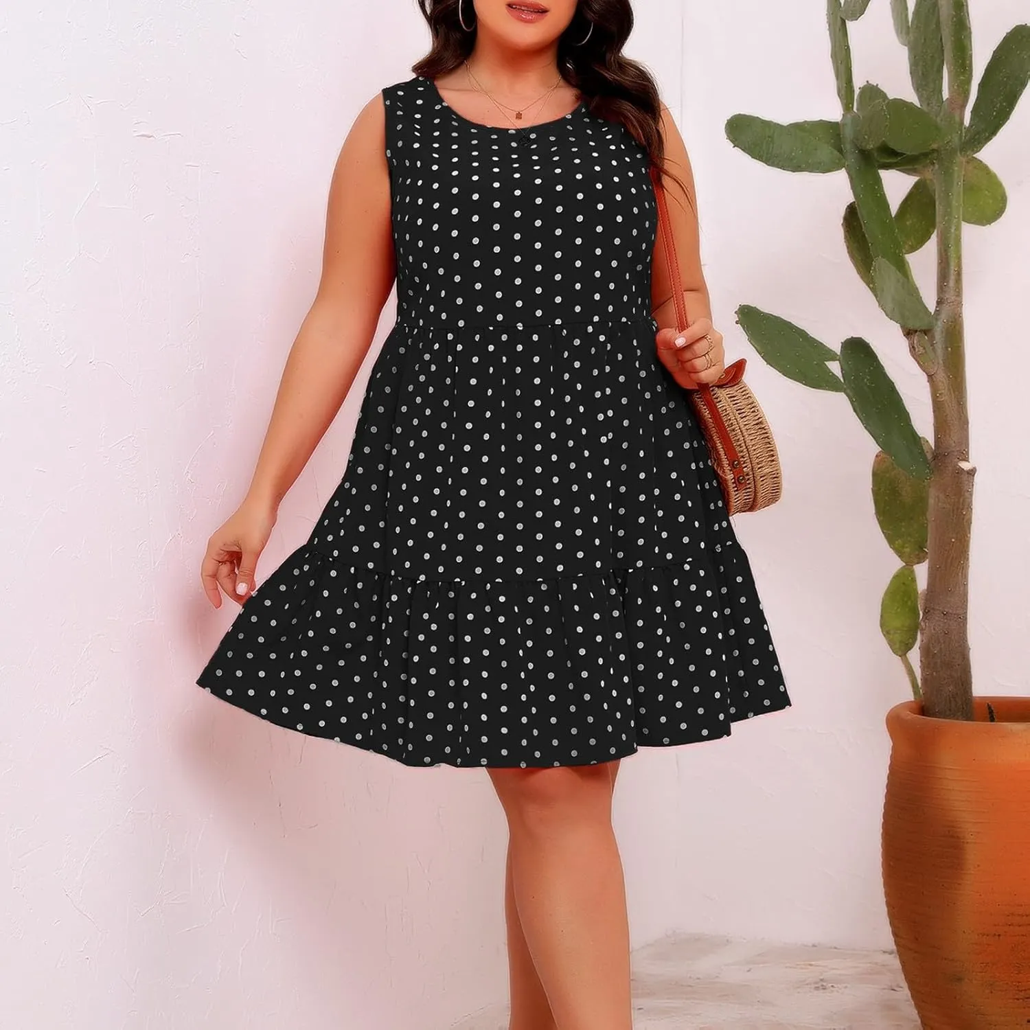 Women Summer Casual Dresses 2025 Plus Size Crew Neck Dress Sleeveless Beach Sundresses Flowy Tiered Tank T Shirt Dress