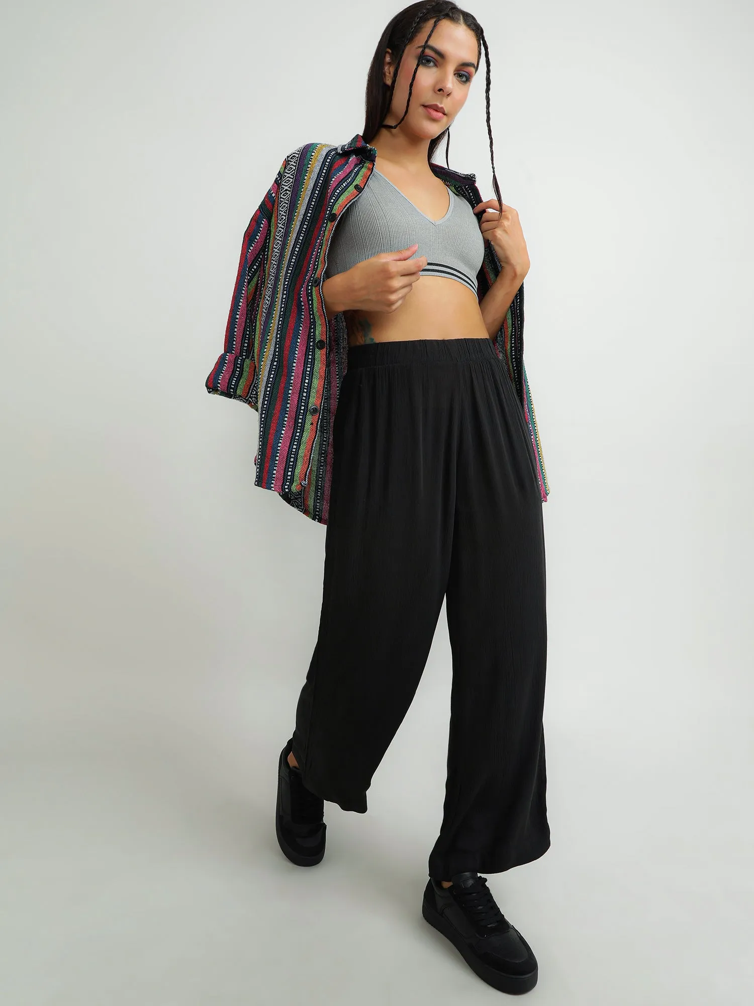 Women Viscose Black Straight Pants