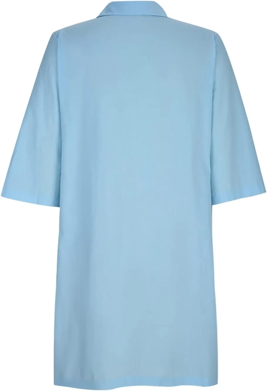 Womens Button Down Shirt Dress Summer Cotton Linen Dress V-Neck Mini Dress Casual Half Sleeve Loose Tunic Dresses