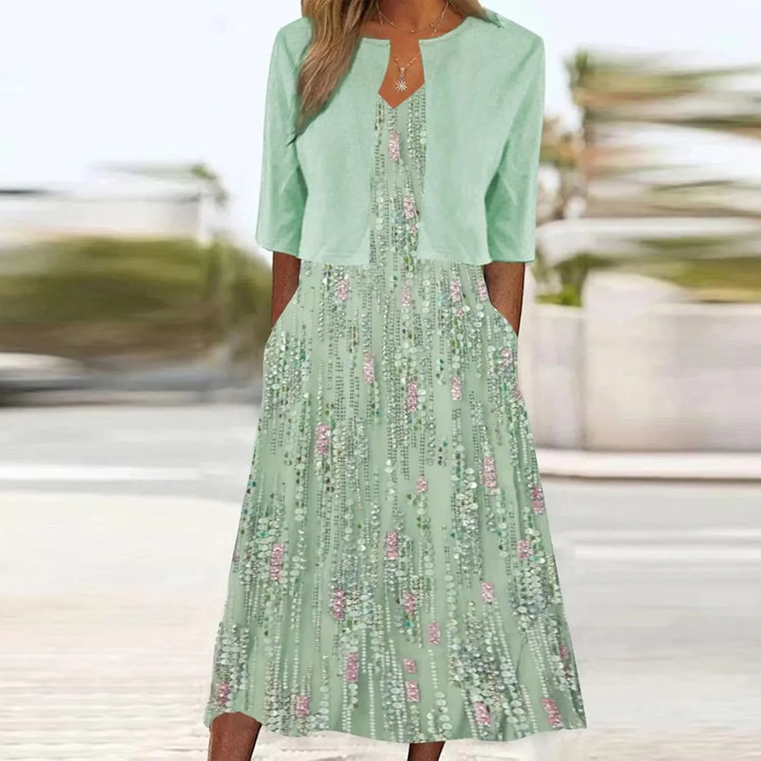 Womens Floral Maxi Dresses 2 Piece Set Sleeveless A Line Summer Beach Wedding Guest Dress with Cardigan 2025 Trendy