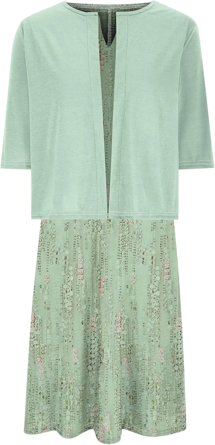 Womens Floral Maxi Dresses 2 Piece Set Sleeveless A Line Summer Beach Wedding Guest Dress with Cardigan 2025 Trendy