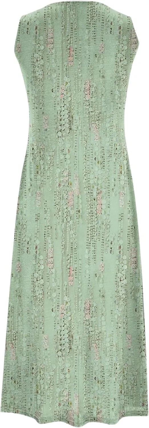 Womens Floral Maxi Dresses 2 Piece Set Sleeveless A Line Summer Beach Wedding Guest Dress with Cardigan 2025 Trendy