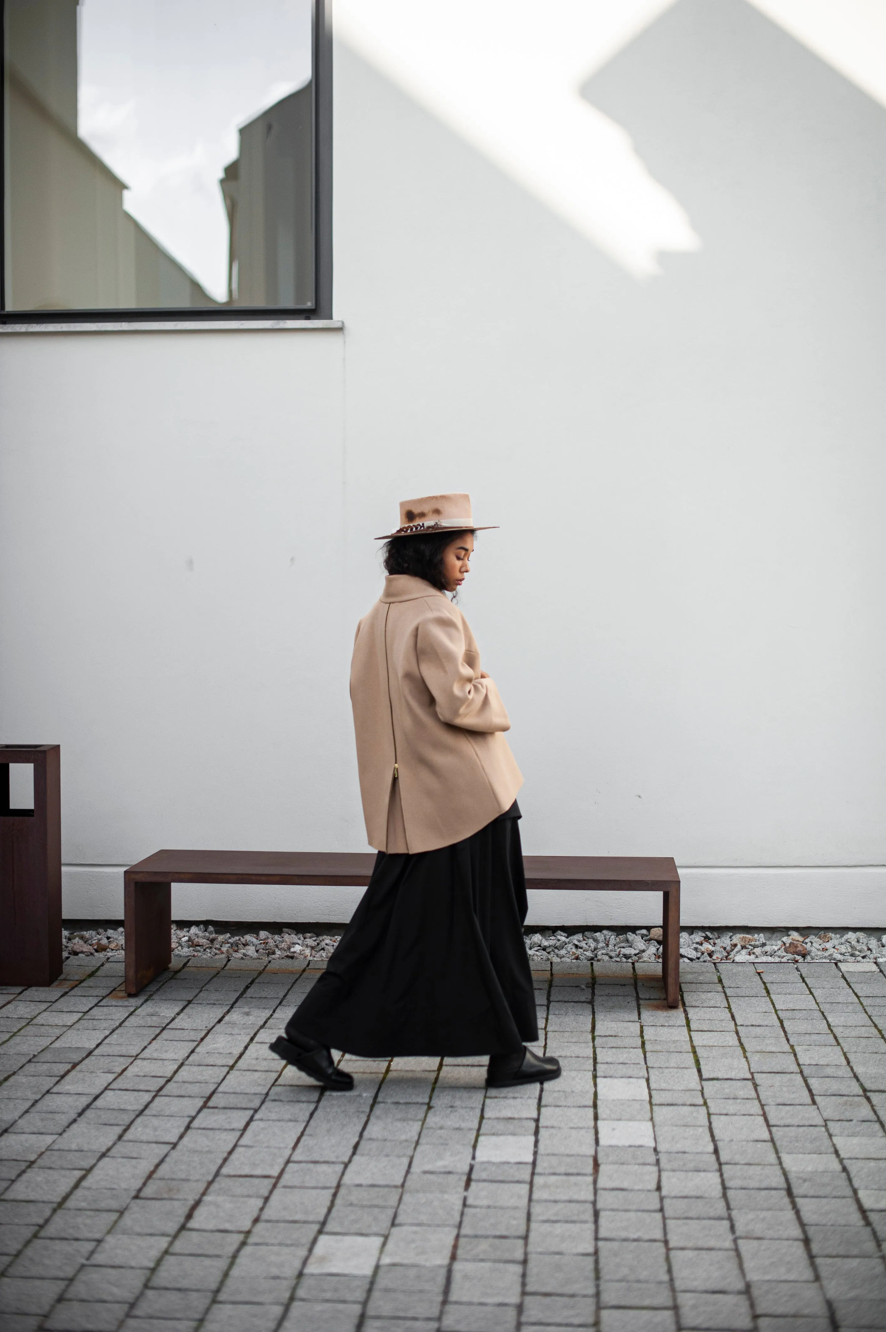 Women's Haori style wool blazer with zipper detail and open front