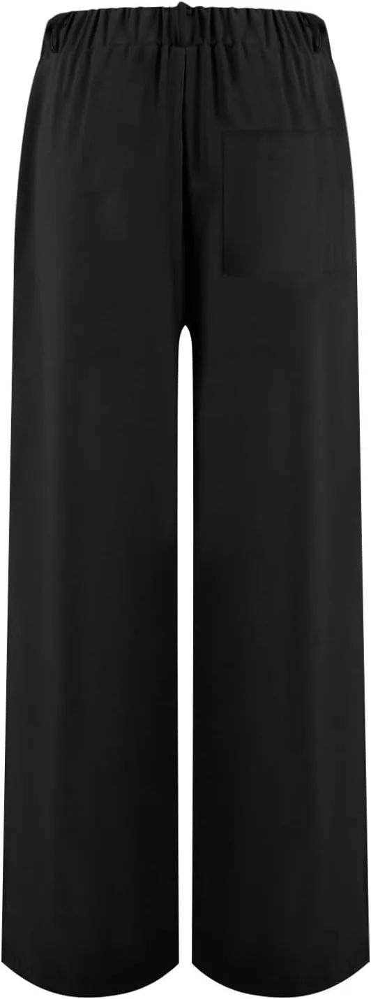 Women's Linen Pants Fashion Straight Leg High Waisted Dress Trousers Loose Casual Wide Leg Solid Color Vacation Pants