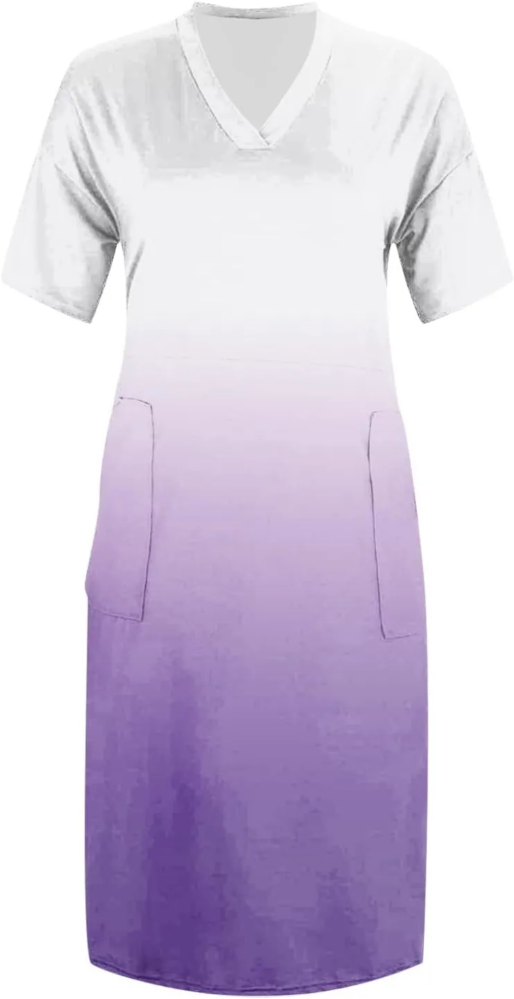 Women's Plus Size Summer Dresses 2024 V Neck Short Sleeve Knee Length Dress for Women with Pockets,S-5XL