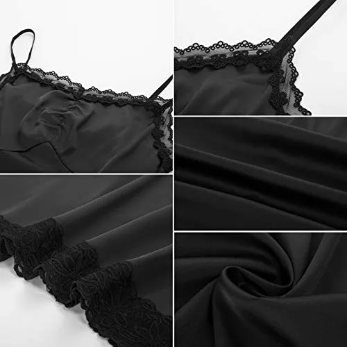 Women's Silky Full Slip Adjustable Spaghetti Strap Lace Full Slip (Black, S)