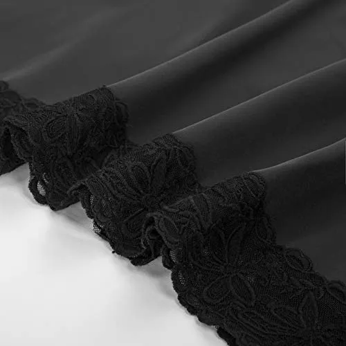 Women's Silky Full Slip Adjustable Spaghetti Strap Lace Full Slip (Black, S)