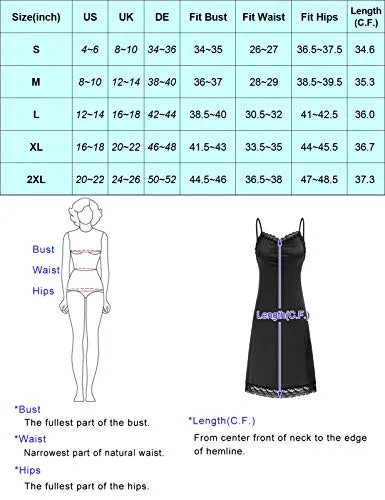 Women's Silky Full Slip Adjustable Spaghetti Strap Lace Full Slip (Black, S)
