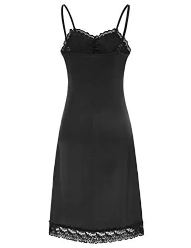 Women's Silky Full Slip Adjustable Spaghetti Strap Lace Full Slip (Black, S)