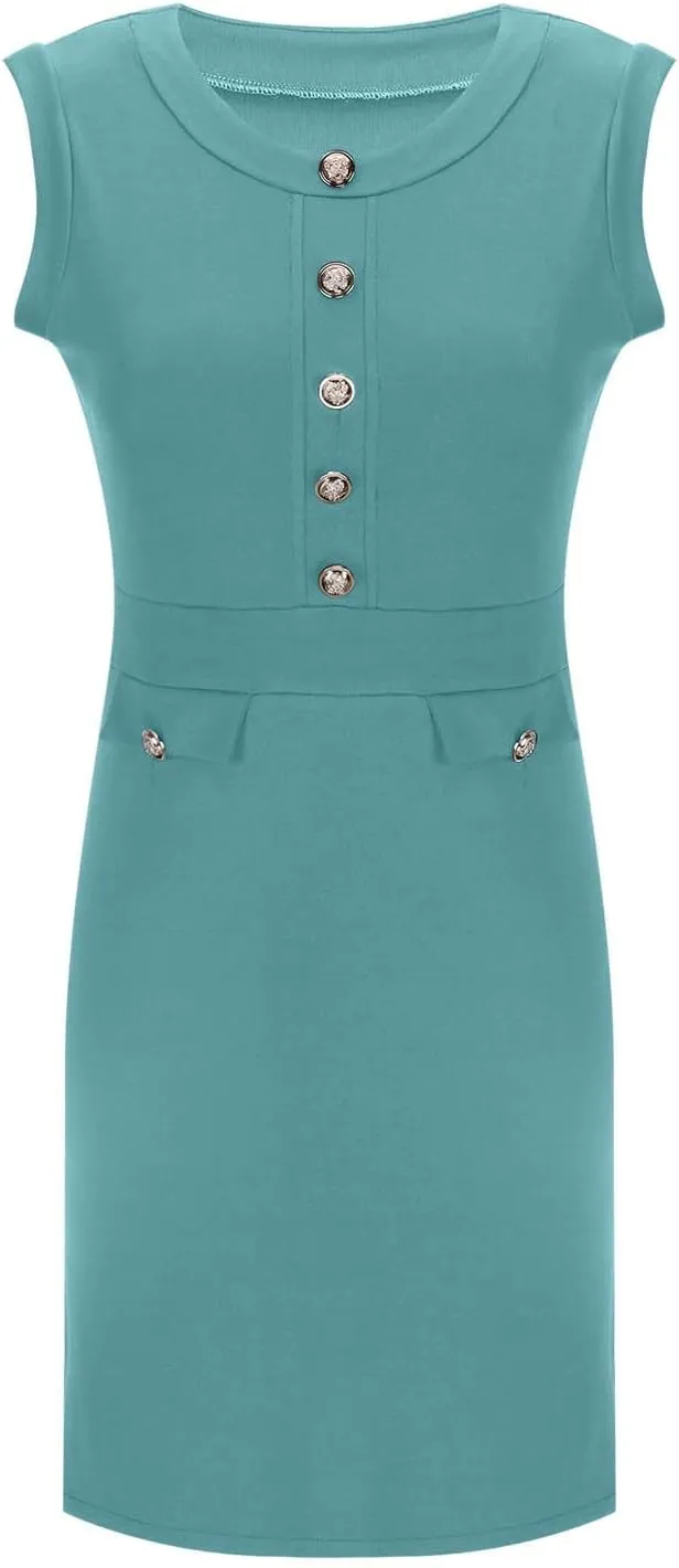 Women's Sleeveless A-Line Dress 2025 Summer Button Elegant Mini Dresses Slim Wear to Work Business Office Dress