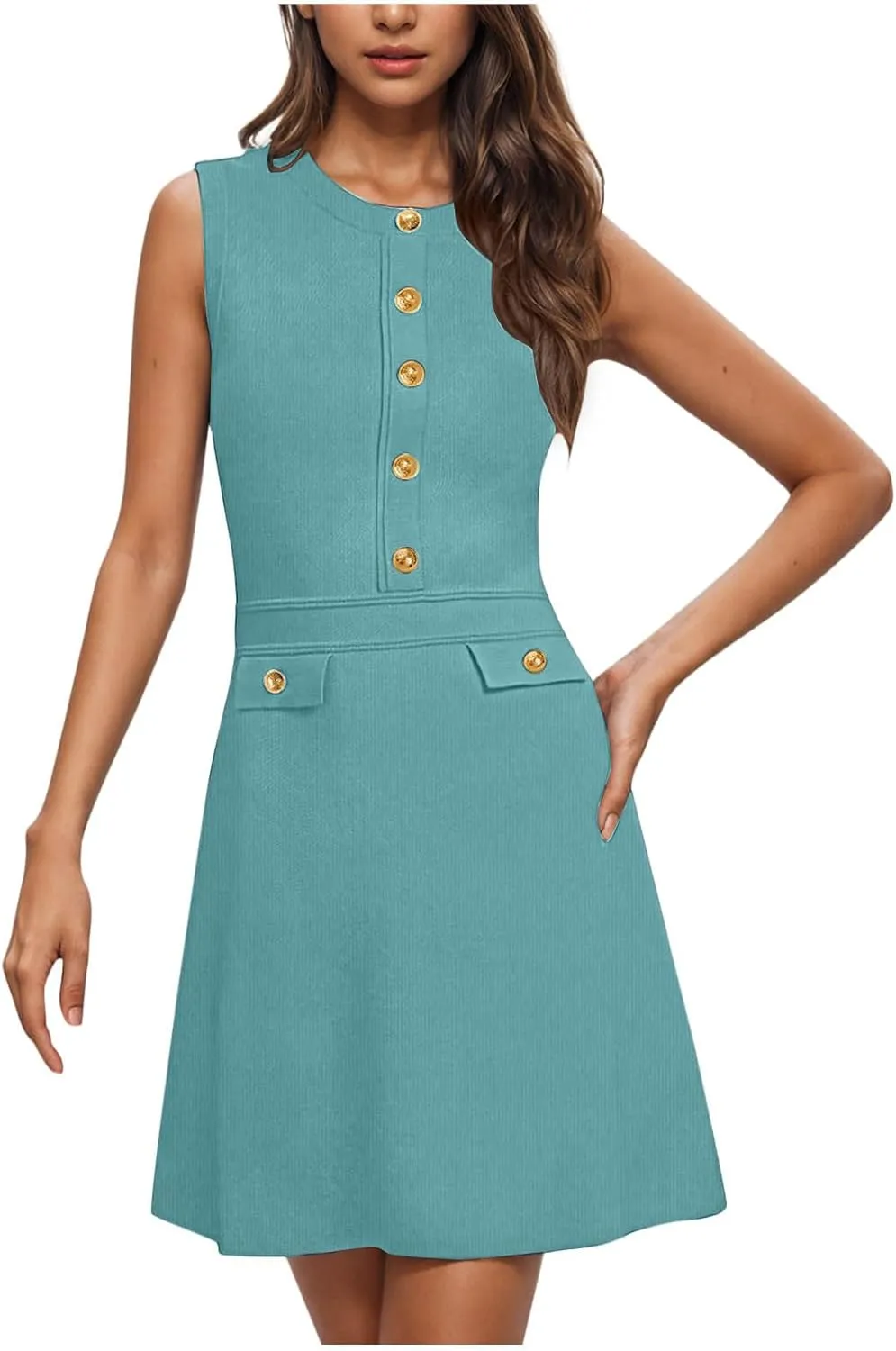 Women's Sleeveless A-Line Dress 2025 Summer Button Elegant Mini Dresses Slim Wear to Work Business Office Dress