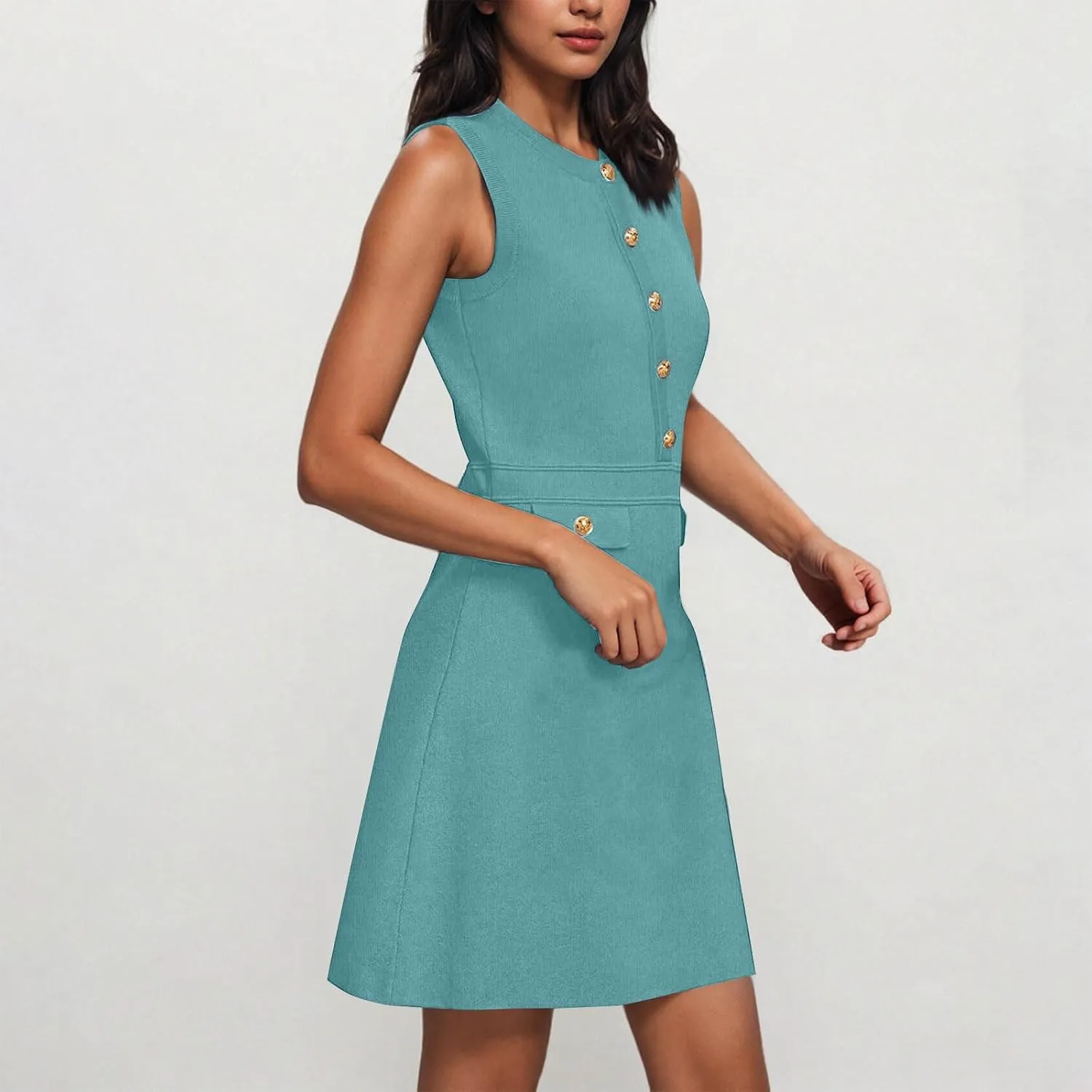 Women's Sleeveless A-Line Dress 2025 Summer Button Elegant Mini Dresses Slim Wear to Work Business Office Dress