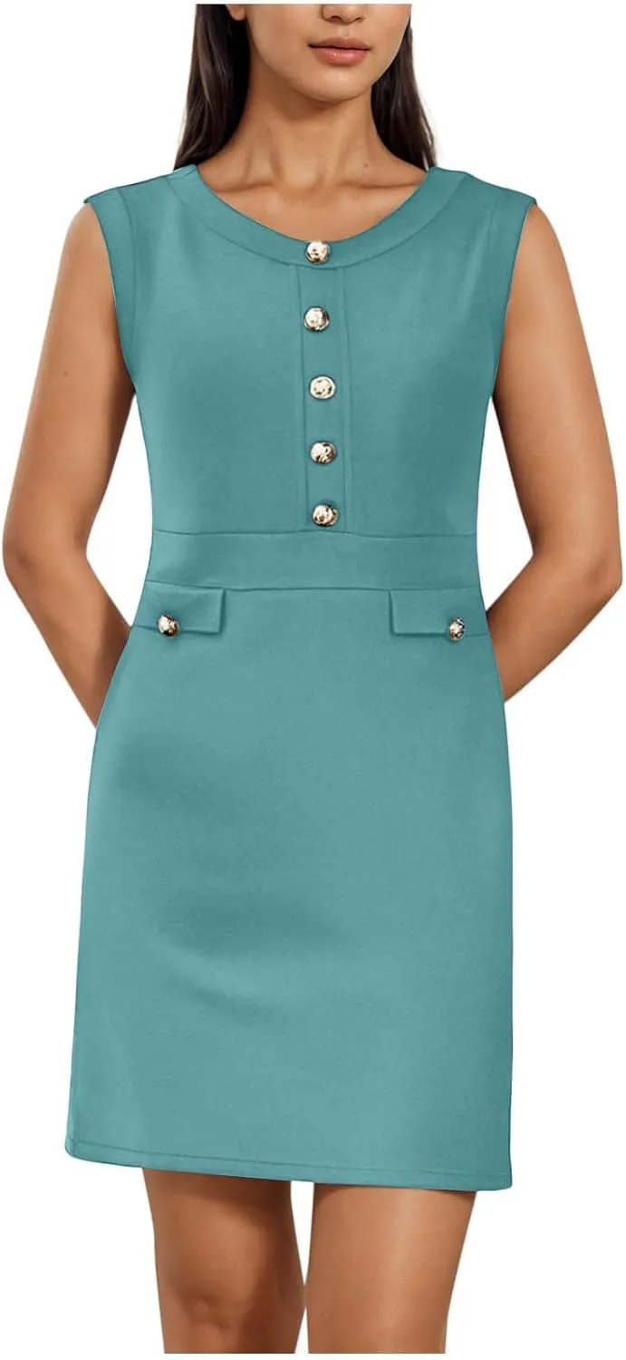 Women's Sleeveless A-Line Dress 2025 Summer Button Elegant Mini Dresses Slim Wear to Work Business Office Dress
