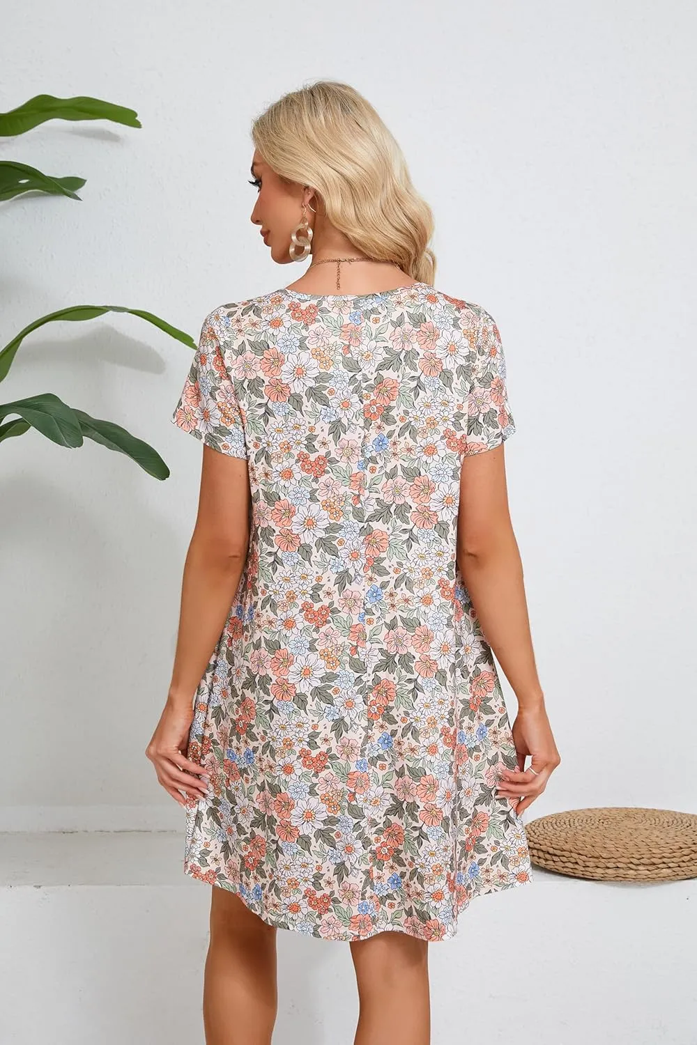 Womens Summer Casual Dresses Paisley Floral T Shirt Dress Short Sleeve Plus Size Sundress Swing Boho Dress with Pockets