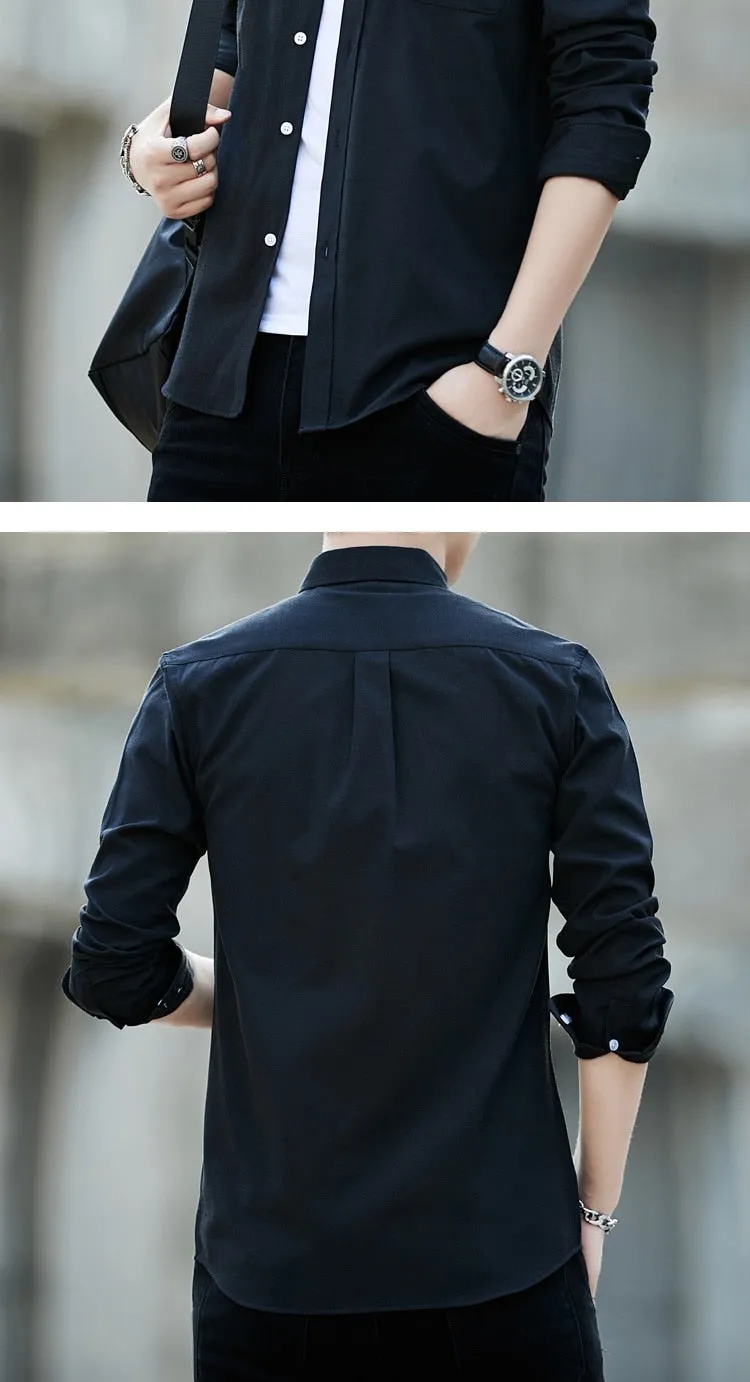 Zongke Men's Solid Slim Fit Oxford Cotton Long Sleeve Casual Shirt