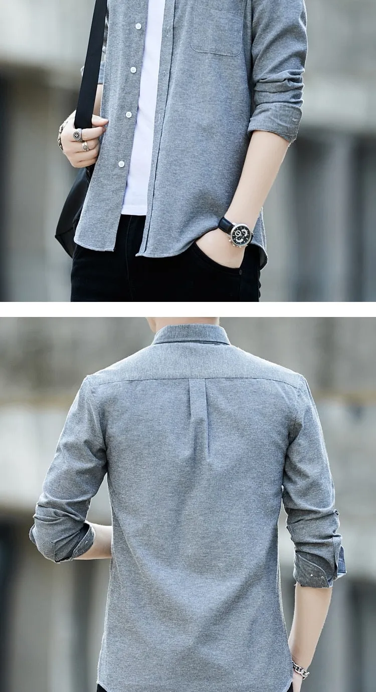 Zongke Men's Solid Slim Fit Oxford Cotton Long Sleeve Casual Shirt