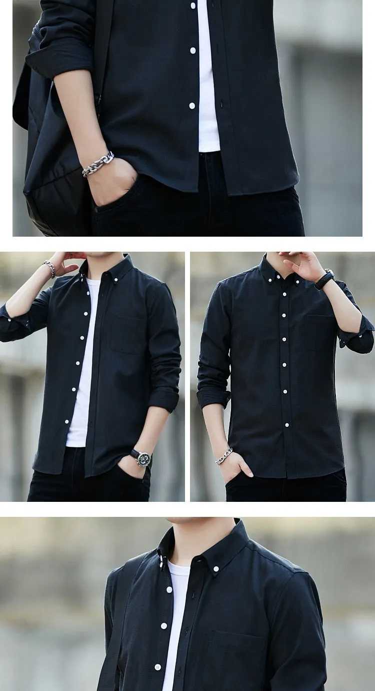 Zongke Men's Solid Slim Fit Oxford Cotton Long Sleeve Casual Shirt