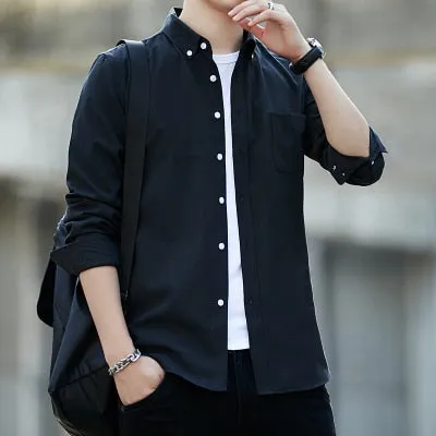 Zongke Men's Solid Slim Fit Oxford Cotton Long Sleeve Casual Shirt