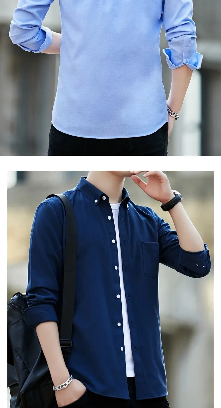 Zongke Men's Solid Slim Fit Oxford Cotton Long Sleeve Casual Shirt