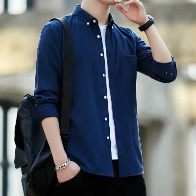 Zongke Men's Solid Slim Fit Oxford Cotton Long Sleeve Casual Shirt