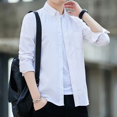 Zongke Men's Solid Slim Fit Oxford Cotton Long Sleeve Casual Shirt