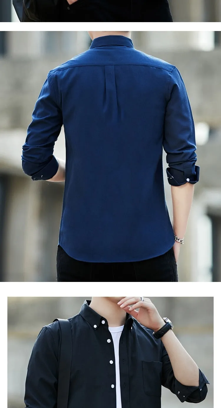 Zongke Men's Solid Slim Fit Oxford Cotton Long Sleeve Casual Shirt