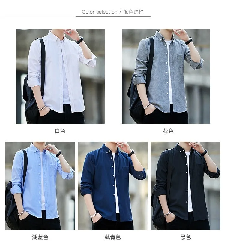 Zongke Men's Solid Slim Fit Oxford Cotton Long Sleeve Casual Shirt