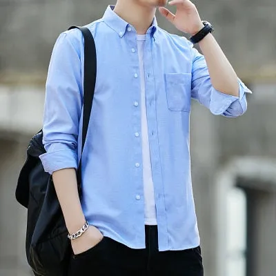 Zongke Men's Solid Slim Fit Oxford Cotton Long Sleeve Casual Shirt