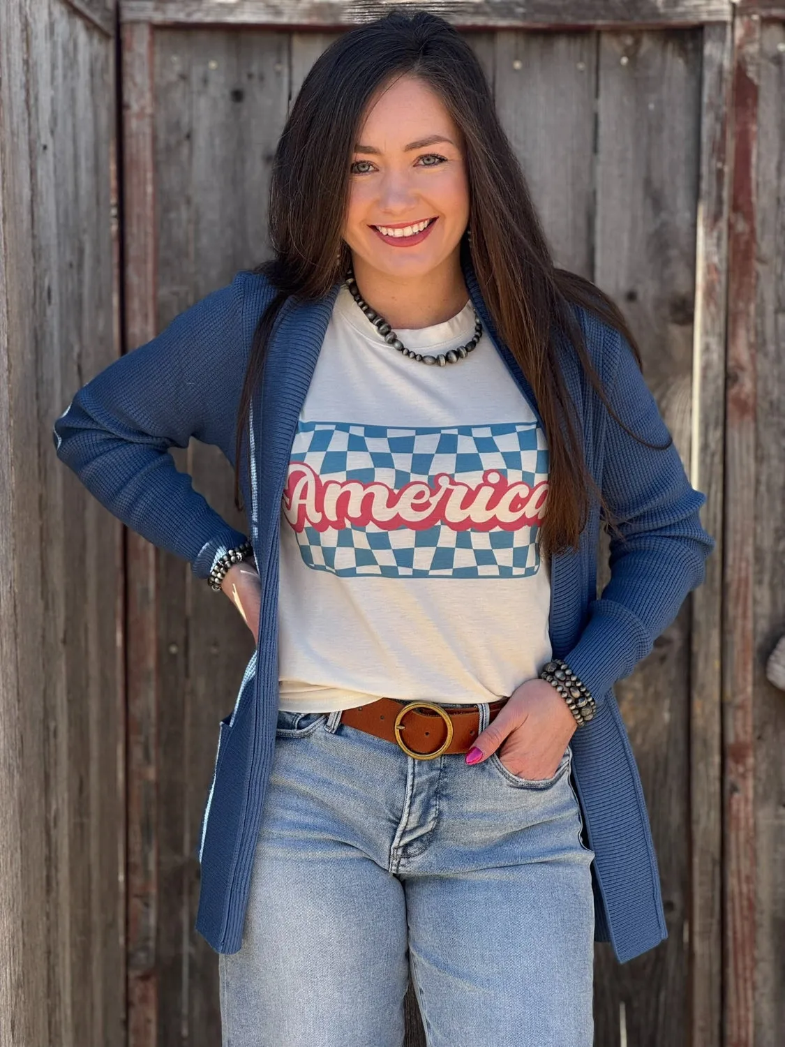 Zora Blue Waffle Knit Cardigan