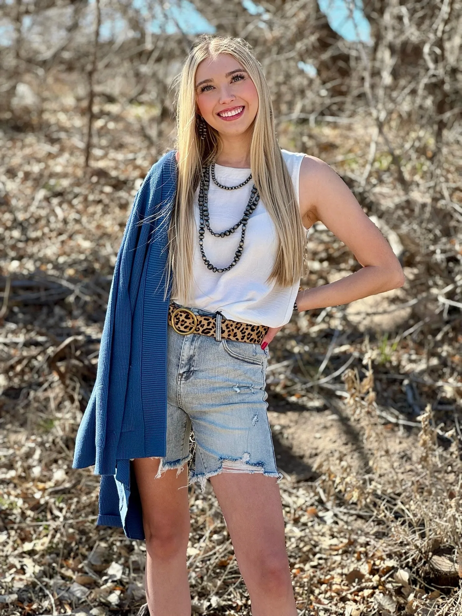 Zora Blue Waffle Knit Cardigan