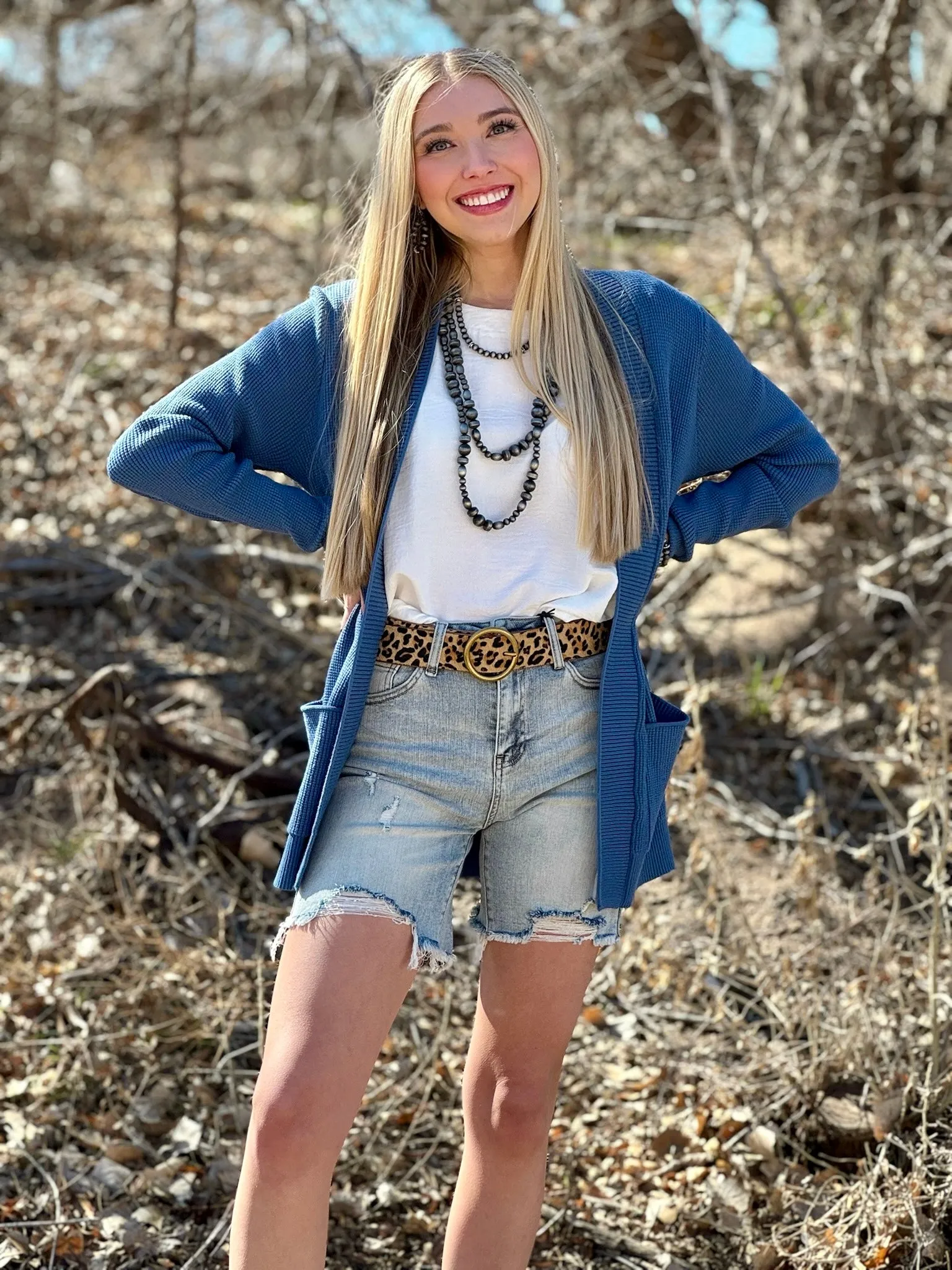 Zora Blue Waffle Knit Cardigan