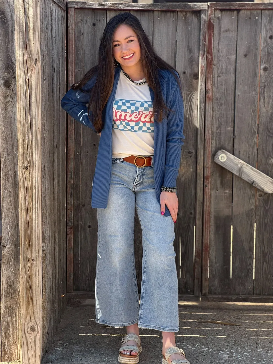 Zora Blue Waffle Knit Cardigan